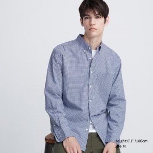 Chemises Uniqlo Extra Fine Cotton Broadcloth Long-sleeve Homme Bleu | 3776407