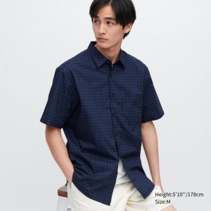 Chemises Uniqlo Extra Fine Cotton Short-sleeve Homme Bleu Marine | 2099679