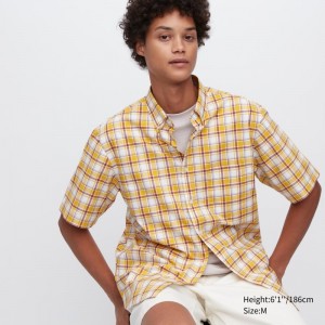 Chemises Uniqlo Extra Fine Cotton Short-sleeve Homme Jaune | 3288196