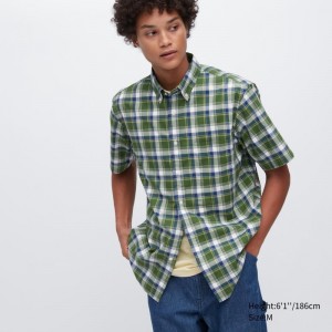 Chemises Uniqlo Extra Fine Cotton Short-sleeve Homme Vert | 7120572