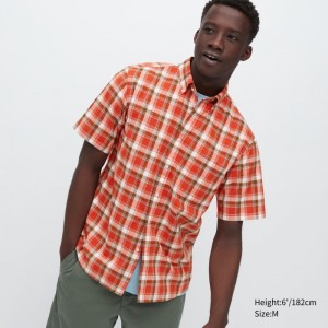Chemises Uniqlo Extra Fine Cotton Short-sleeve Homme Orange | 7946984