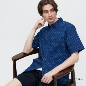 Chemises Uniqlo Extra Fine Cotton Short-sleeve Homme Bleu | 891921