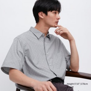 Chemises Uniqlo Extra Fine Cotton Short-sleeve Homme Grise | 9561133