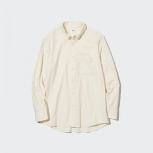 Chemises Uniqlo Flannel Casual Femme Blanche | 8074948
