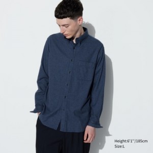 Chemises Uniqlo Flannel Casual Femme Bleu | 1625438