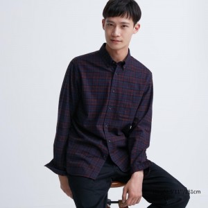 Chemises Uniqlo Flannel Checked Long Sleeve Homme Bordeaux | 9263220
