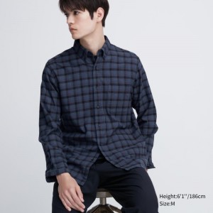 Chemises Uniqlo Flannel Checked Long Sleeve Homme Bleu | 5525932