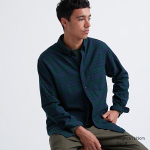 Chemises Uniqlo Flannel Checked Long Sleeve Homme Vert | 7758620