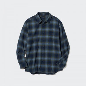 Chemises Uniqlo Flannel Checked Long-sleeve Homme Bleu | 6559832