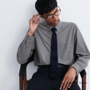 Chemises Uniqlo Flannel Checked Long-sleeve Homme Grise | 2400815