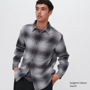 Chemises Uniqlo Flannel Checked Long-sleeve Homme Grise | 2703043