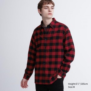 Chemises Uniqlo Flannel Checked Long-sleeve Homme Rouge | 2349858