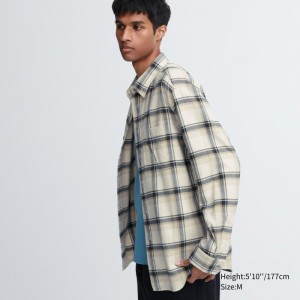 Chemises Uniqlo Flannel Checked Long-sleeve Homme Beige | 6082488