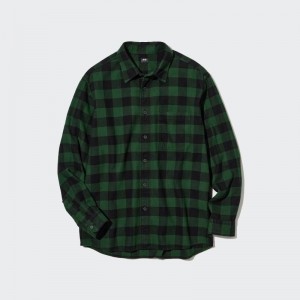 Chemises Uniqlo Flannel Checked Long-sleeve Homme Vert | 7962091