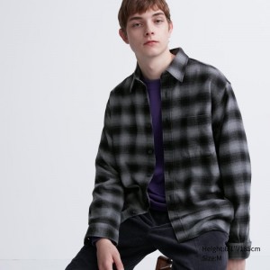 Chemises Uniqlo Flannel Checked Long-sleeve Homme Grise | 2901639