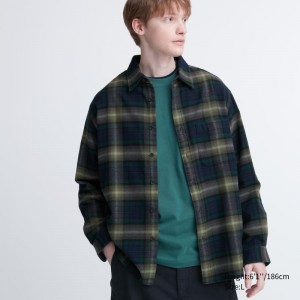 Chemises Uniqlo Flannel Checked Long-sleeve Homme Vert | 6742876