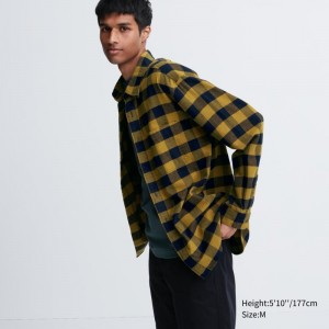 Chemises Uniqlo Flannel Checked Long-sleeve Homme Jaune | 2366560