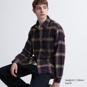Chemises Uniqlo Flannel Checked Long-sleeve Homme Bordeaux | 6794436
