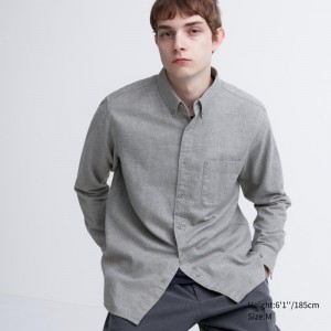 Chemises Uniqlo Flannel Long-Sleeve Homme Grise | 2284499