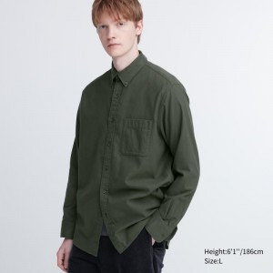 Chemises Uniqlo Flannel Long-Sleeve Homme Vert Olive | 9408917