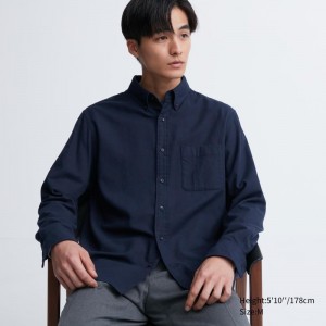 Chemises Uniqlo Flannel Long-sleeve Solid Homme Bleu Marine | 2787035