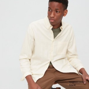Chemises Uniqlo Flannel Long-sleeve Solid Homme Blanche | 4259158
