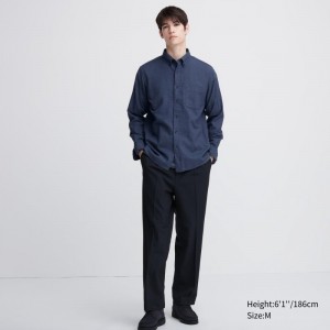 Chemises Uniqlo Flannel Long-sleeve Solid Homme Bleu | 8251475