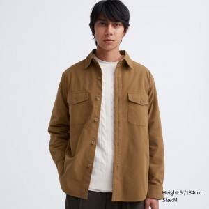 Chemises Uniqlo Jersey Utility Long-sleeve Overshirt Homme Marron | 158235