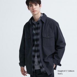 Chemises Uniqlo Jersey Utility Long-sleeve Overshirt Homme Bleu Marine | 8805486