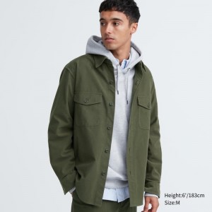 Chemises Uniqlo Jersey Utility Long-sleeve Overshirt Homme Vert Olive | 3315490