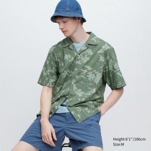 Chemises Uniqlo Open Collar Short-sleeve Homme Vert | 2235078