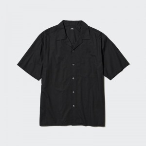Chemises Uniqlo Open Collar Short-sleeve Homme Noir | 9674555