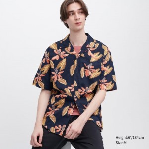 Chemises Uniqlo Open Collar Short-sleeve Homme Bleu Marine | 5697189