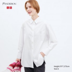 Chemises Uniqlo Oxford Long-Sleeve Long Femme Blanche | 6855439