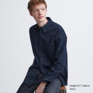 Chemises Uniqlo Oxford Slim-fit Long-sleeve Homme Bleu Marine | 4375150