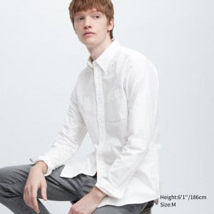 Chemises Uniqlo Oxford Slim-fit Long-sleeve Homme Blanche | 5844993