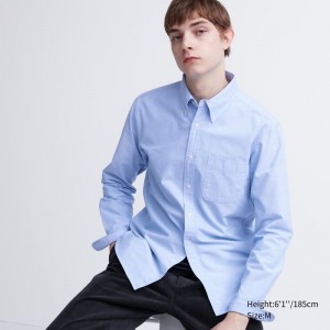 Chemises Uniqlo Oxford Slim-fit Long-sleeve Homme Bleu | 1582835