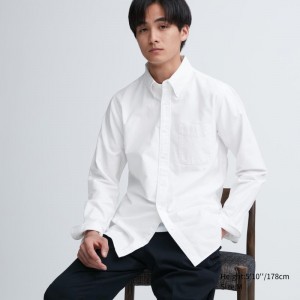 Chemises Uniqlo Oxford Slim-fit Long-sleeve Homme Blanche | 1530850