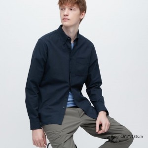 Chemises Uniqlo Oxford Slim-fit Long-sleeve Homme Bleu Marine | 8450362