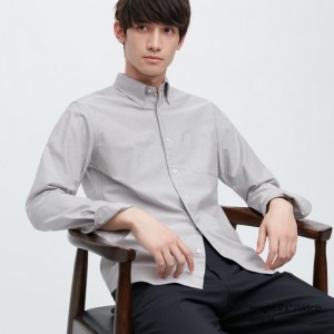 Chemises Uniqlo Oxford Slim-fit Long-sleeve Homme Grise | 1226634