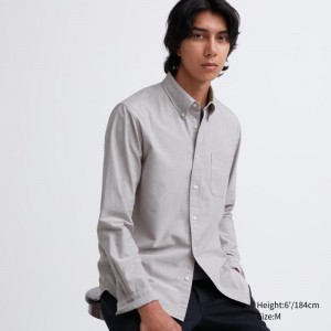 Chemises Uniqlo Oxford Slim-fit Long-sleeve Homme Grise | 4672354