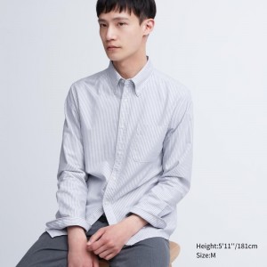 Chemises Uniqlo Oxford Striped Slim Fit Long-sleeve Homme Grise | 2515419