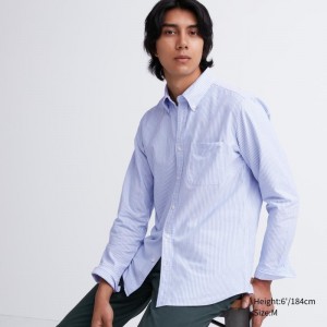 Chemises Uniqlo Oxford Striped Slim Fit Long-sleeve Homme Bleu | 5192175