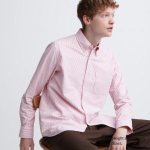 Chemises Uniqlo Oxford Striped Slim Fit Long-sleeve Homme Rouge | 1189265