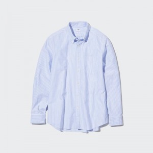 Chemises Uniqlo Oxford Striped Slim-fit Long-sleeve Homme Bleu | 8082188