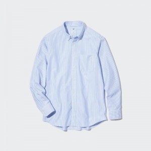 Chemises Uniqlo Oxford Striped Slim-fit Long-sleeve Homme Bleu | 6976012