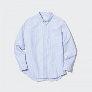 Chemises Uniqlo Oxford Striped Slim-fit Long-sleeve Homme Bleu | 9905881
