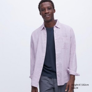 Chemises Uniqlo Premium Linen Long-sleeve Homme Rose | 5221865