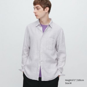Chemises Uniqlo Premium Linen Long-sleeve Homme Grise | 253412