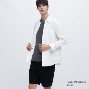 Chemises Uniqlo Premium Linen Long-sleeve Homme Blanche | 8671003